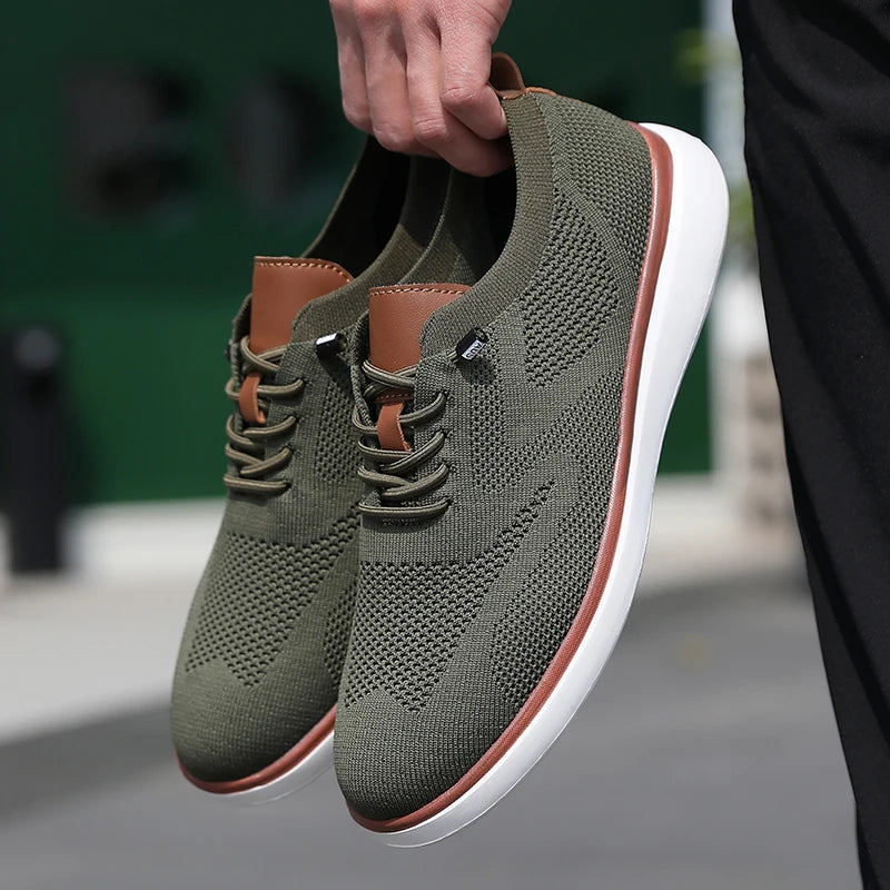 Men's Fashionable Knitted Lace Up Shoes Breathable Mesh Stable and Soft Sole Trendy Luxurious Running Flat Shoes Tenis Masculino - Sun Studio