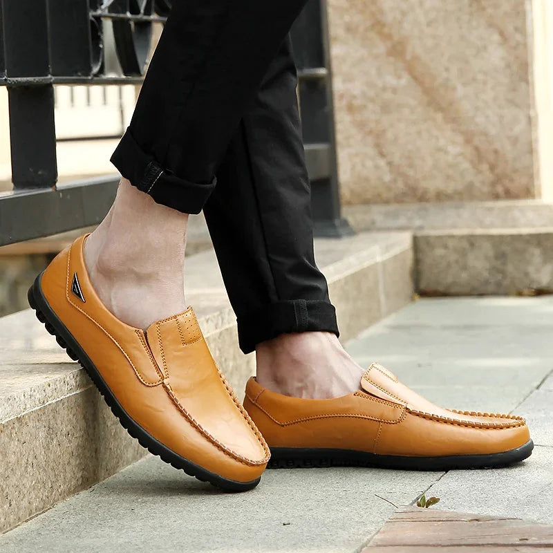 Leather Men Casual Shoes Breathable Soft Mens Loafers Italian Brand Moccasins Slip on Black Driving Shoes Plus Size 37-47 - Sun Studio