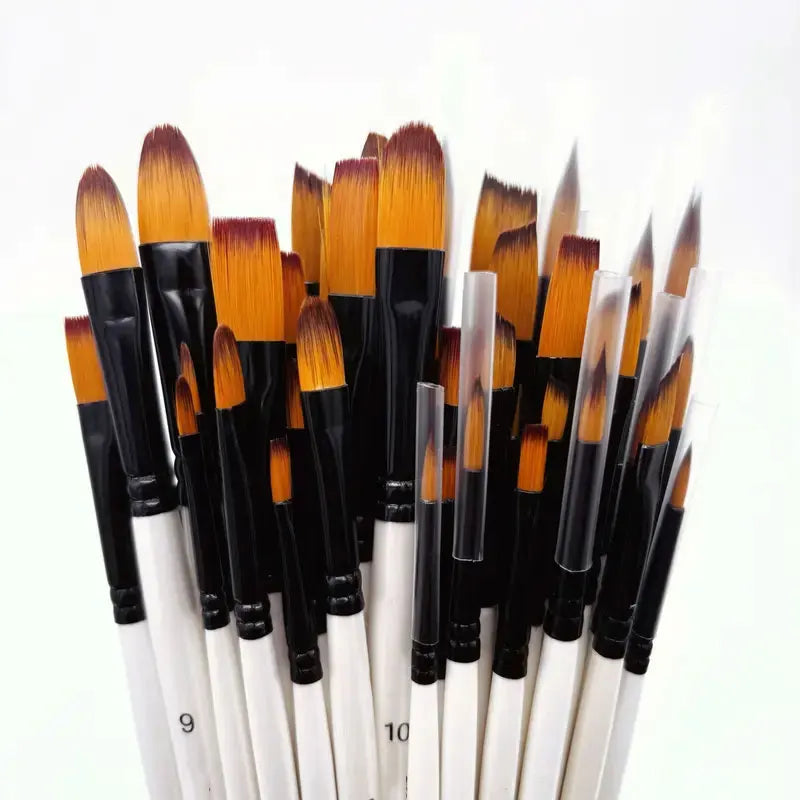 12/48Pcs Professional Quality Art Watercolor Brushes White Nylon Round Tip Set for Acrylic and Brushes for Face Body Nail Art - Sun Studio