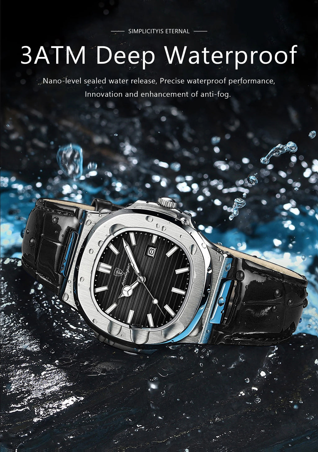 POEDAGAR Original Fashion Men's Wristwatch Date Waterproof Luminous Leather Watches For Men High Quality Square Quartz Man Watch - Sun Studio