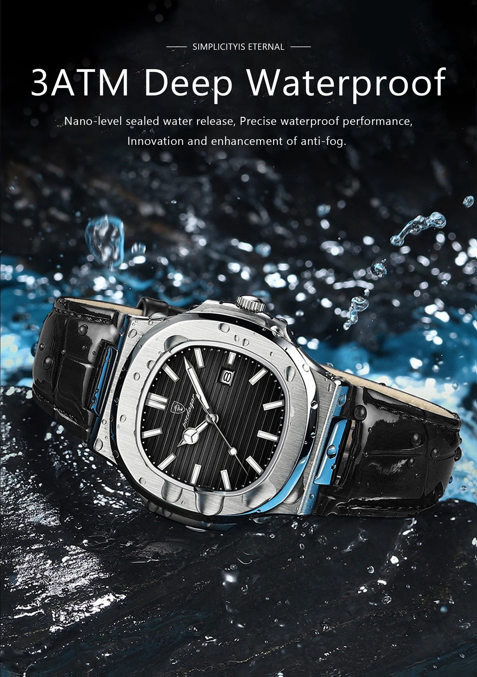 POEDAGAR Original Fashion Men's Wristwatch Date Waterproof Luminous Leather Watches For Men High Quality Square Quartz Man Watch - Sun Studio