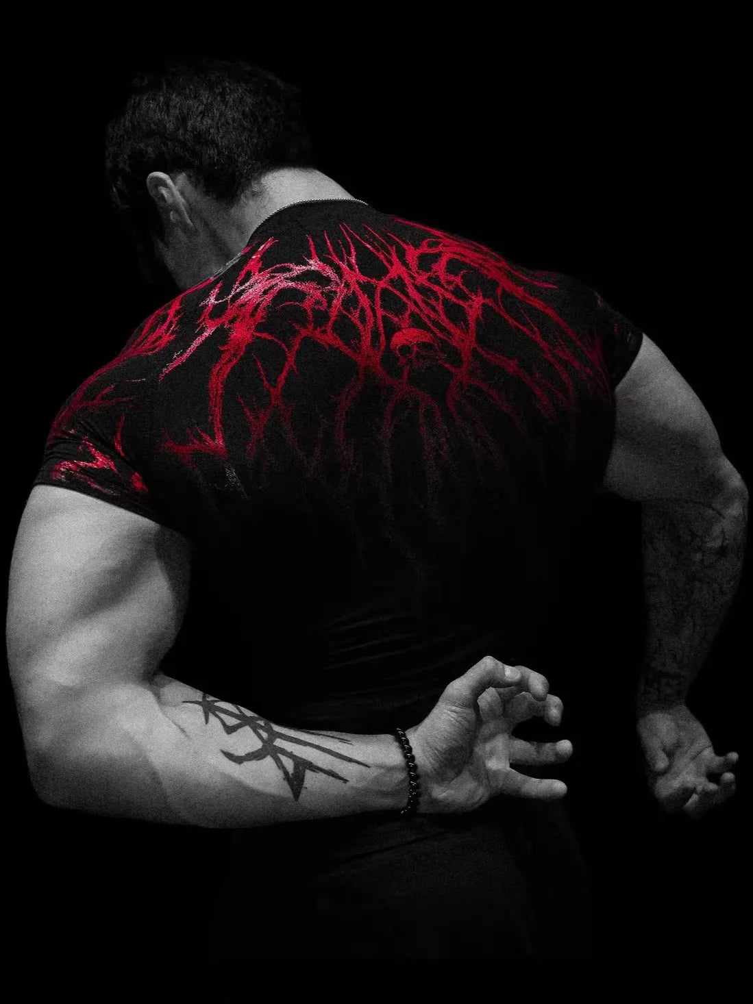 GYM T-shirt Men's Dark Gothic Print Muscle Tee High Elasticity And Quick Drying Exercise For Bodybuilding Training - Sun Studio