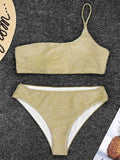 Sexy Shiny Sparkling One Shoulder Bikini Female Swimsuit Women Swimwear Two-pieces Bikini Set High Waist Bathing Suit Swim Lady - Sun Studio