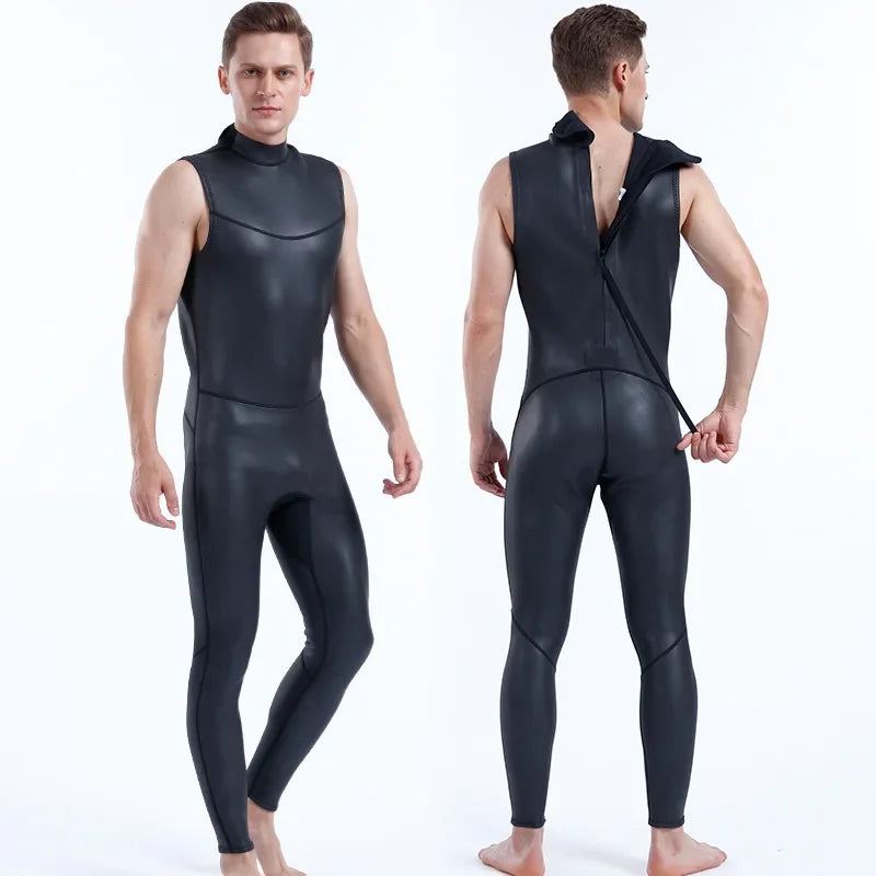 Men's Cr Leather Wetsuit, Sleeveless Pants, Light Leather, Warm Swimsuit, Snorkeling Suit, 2mm - Sun Studio
