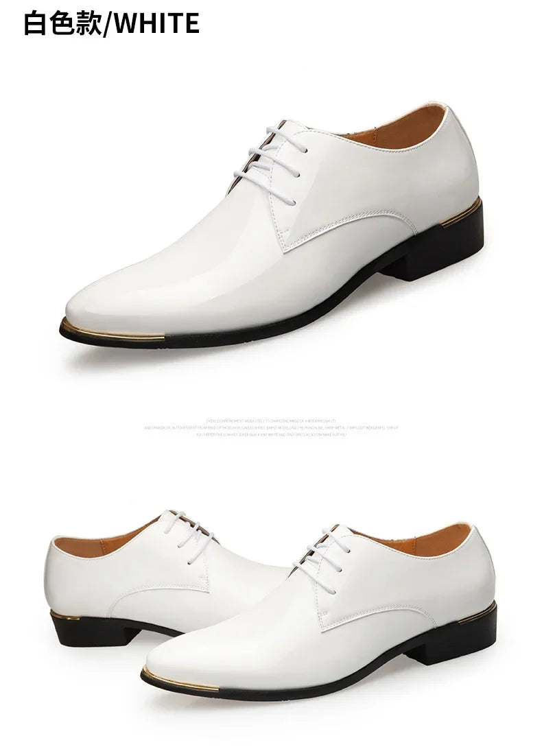 2024 New Men’s Patent Leather Shoes  British Style Men's Dress Shoes Lace Up Pointed Toe Wedding Business Party Social Shoe Male - Sun Studio