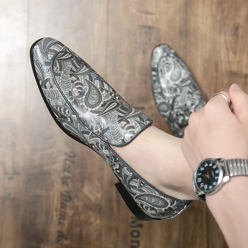 New British Style Fashion Trends Printed Leather Loafers Men Breathable Casual Shoes Men Slip-on Dating Driving Party Men Shoes - Sun Studio