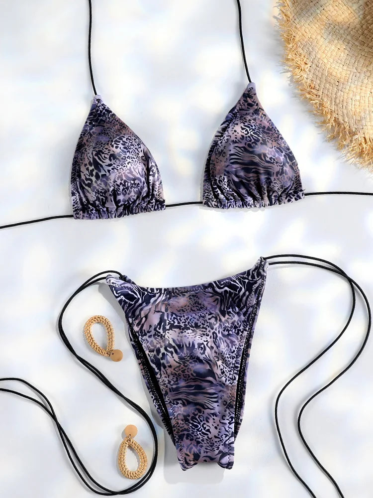 Sexy Triangle Mini Bikini Sets Micro Thongs Swimsuit Women Bathing Suit Biquini Bandage Beachwear Print Swimwear Thong Bikini - Sun Studio