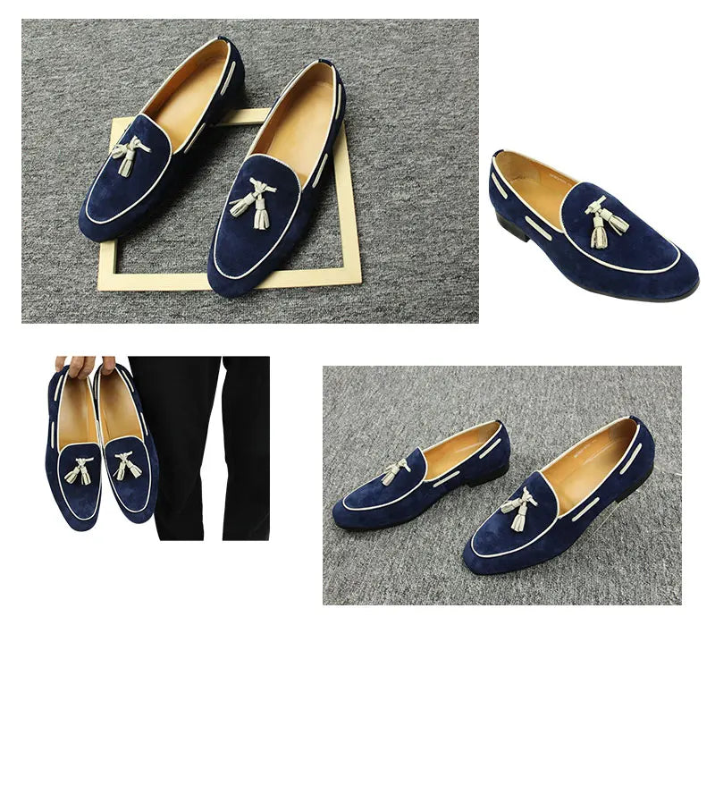 Penny Blue Loafer Men Shoes Fashion Tassel One-step Summer Casual Daily Office Shoes for Men Cow Suede High quality Customized - Sun Studio