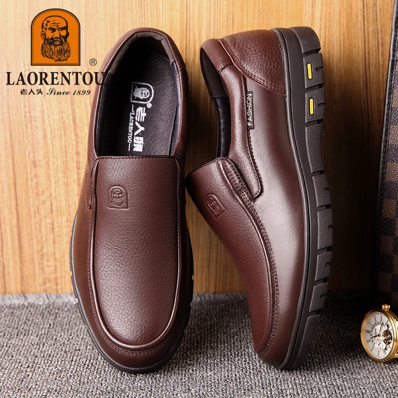 LAORENTOU genuine leather thick soled casual leather shoes for middle-aged and elderly fathers, oversized business shoes 66736 - Sun Studio