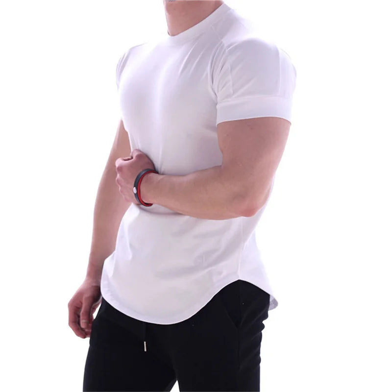 Gym T-shirt Men Short sleeve Cotton T-shirt Casual blank Slim t shirt Male Fitness Bodybuilding Workout Tee Tops Summer clothing - Sun Studio