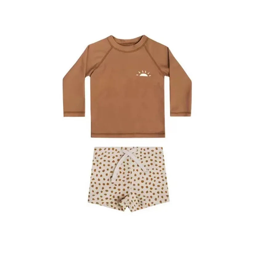 Korean Style Summer Baby Boy's Swimwear Sets Long Sleeve Round Collar Sunscreen Swimsuit+Swimming Trunks Seaside Vacation E6928 - Sun Studio