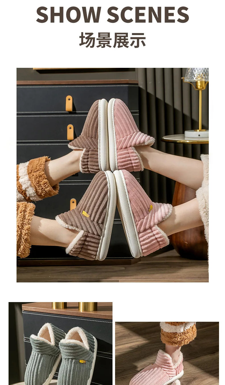 Asgard Herren Plüsch Plattform Hausschuhe Winter Warm Draußen Rutschfest Flauschig Weich Baumwollstiefel Innenmode Gemütlich Furry Flach-Hausschuh
