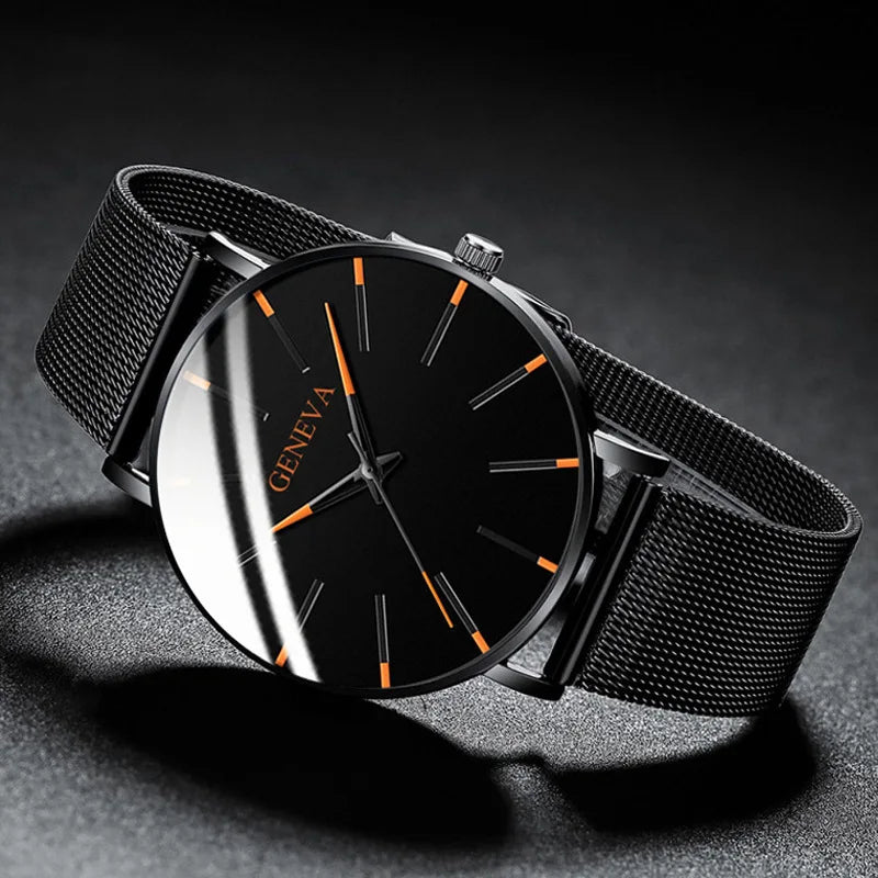 New Fashion Simple Ultra-thin Men Business Watches Steel Mesh Band Male's Quartz Watch Relogio Masculino - Sun Studio