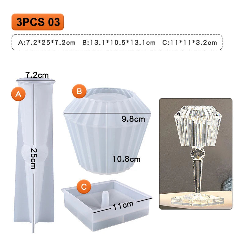 DIY Epoxy Resin Table Night Lamp Silicone Mold with Diamond Pattern Crystal Lamp Resin Mold Plant Pot Mold Home Decoration Craft - Sun Studio