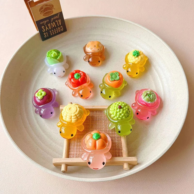 10pcs Cute Landscaping Resin Crafts Glowing Turtle Garden Fish Tank Miniatures Ornaments Mini Luminous Fruit Turtle Home Decor - Sun Studio
