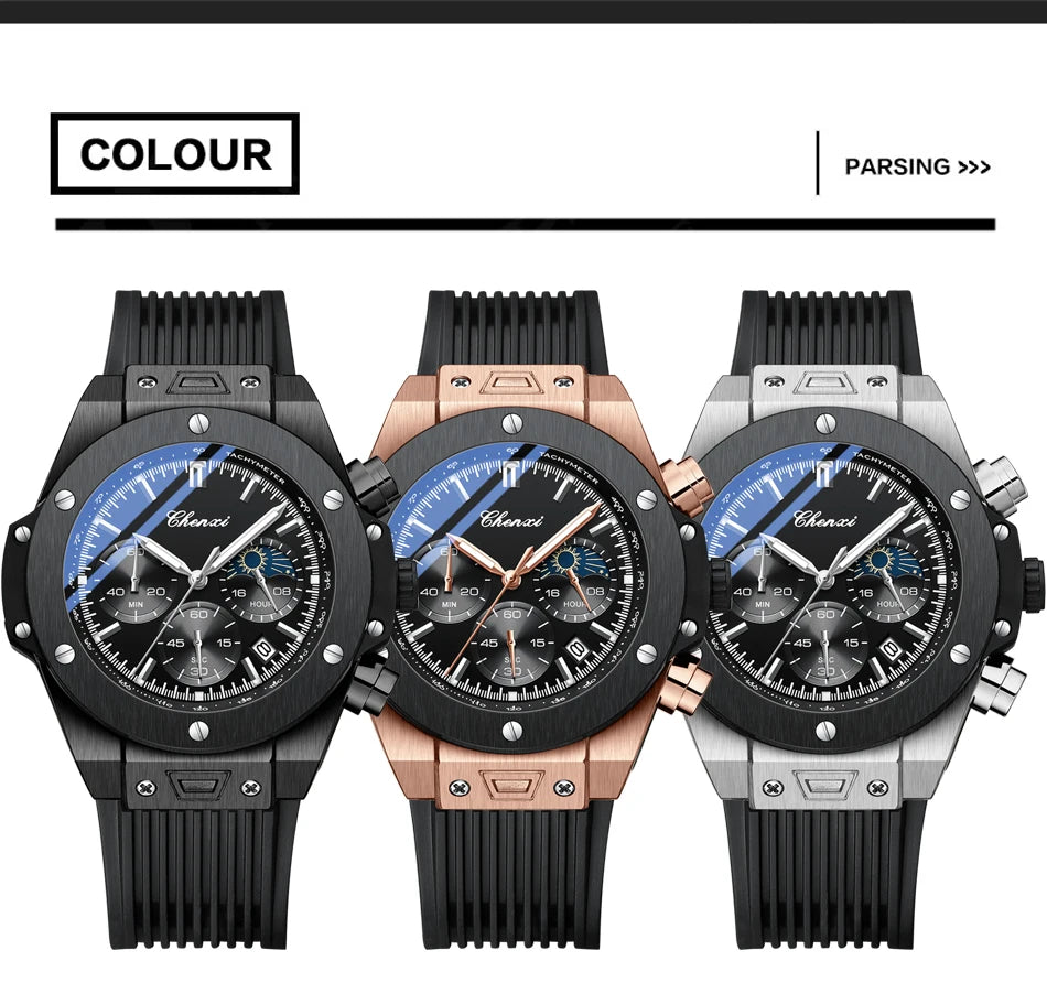 CHENXI Top Brand Luxury Watches for Mens Creative Fashion Luminous Dial with Chronograph Clock Male Casual Wristwatches - Sun Studio