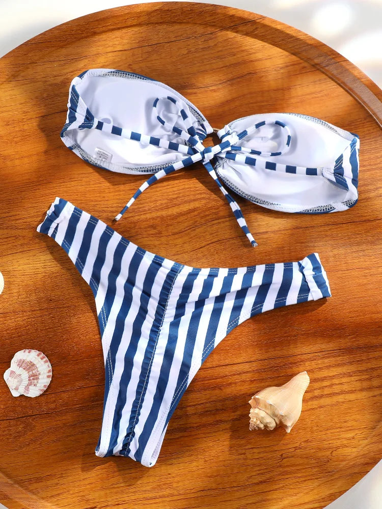 ZRTAK Two Piece Bikini Low Waist Swimwear For Women Sexy Swimsuit Print Bikini Sets Bandeau Beachwear Push Up Bath Suit - Sun Studio