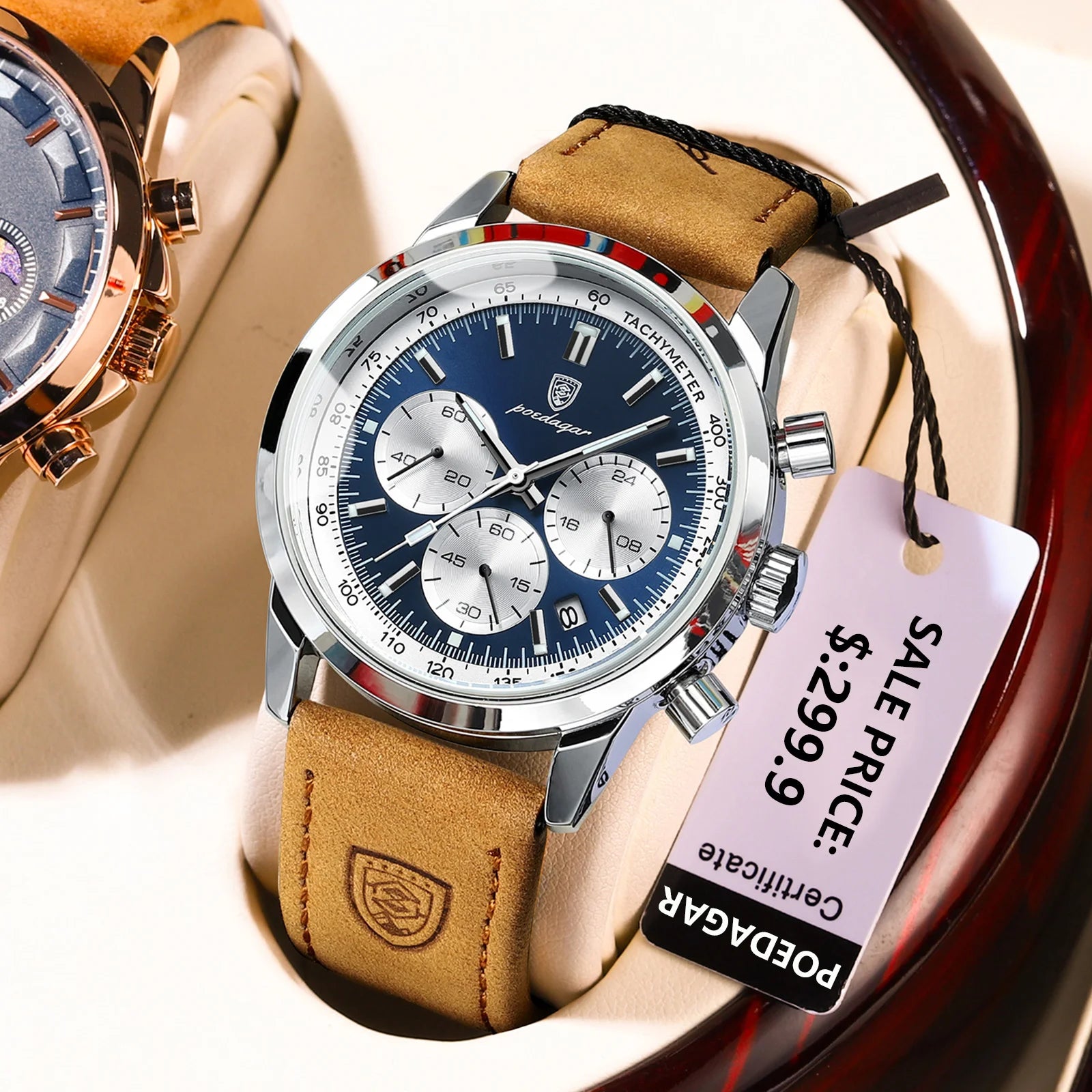 POEDAGAR Top Brand Men's Quartz Watch Waterproof Luminous Chronograph Military Man Watch Luxury Fashion Leather Watches For Men - Sun Studio