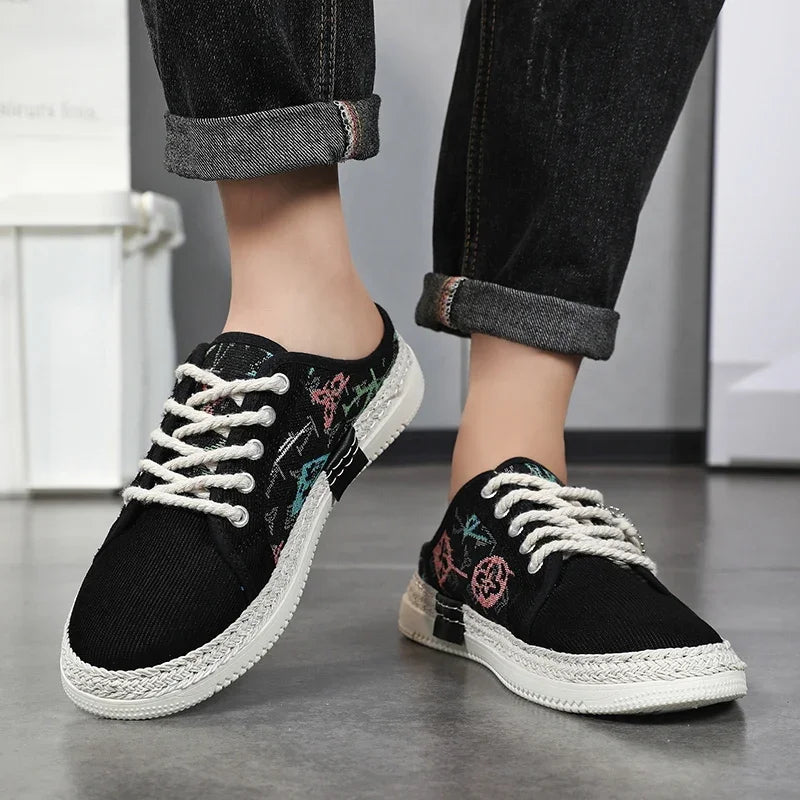 Summer New Canvas Men's Casual Shoes Men Half Slippers Breathable Walking Sneakers Comfortable Non-slip Male Flats Lazy Shoes - Sun Studio