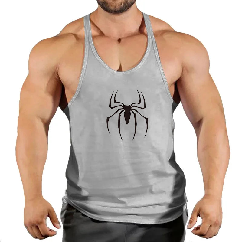 Spider Print Fitness Tank Top Fitness Shirt Muscle Men's Single Tank Top Men's Sleeveless Sweatshirt Men's Tops Fitness Clothing - Sun Studio