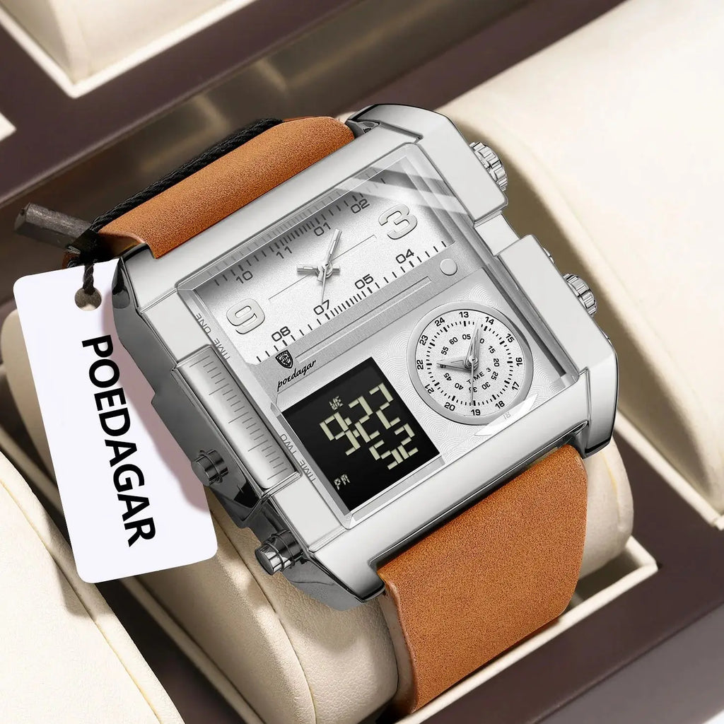 POEDAGAR Luxury Fashion Digital Male Clock Waterproof Luminous Quartz Men Wristwatch Date Week Military Electronic Men's Watches - Sun Studio