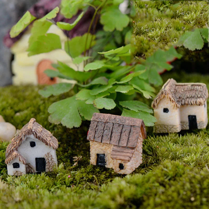 2pcs House Fantasy Miniatures Tiny Landscape Cottage Resin craft ornament Mini Figurines Moss Terrarium Decor - Sun Studio