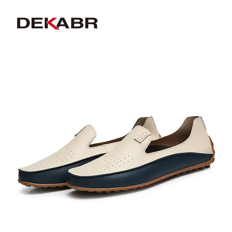 DEKABR Men Casual Flats Fashion Genuine Leather Soft Moccasins Brand Loafers High Quality Breathable Men Shoes Plus Size 36-47 - Sun Studio