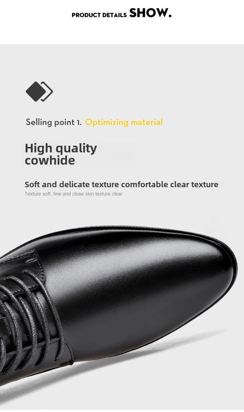 Men's Boots Fashion High-top Casual Boot Pointed Tip Business Leather Boots for Men Plush Warm Winter Boots Lace Up Ankle Botas - Sun Studio