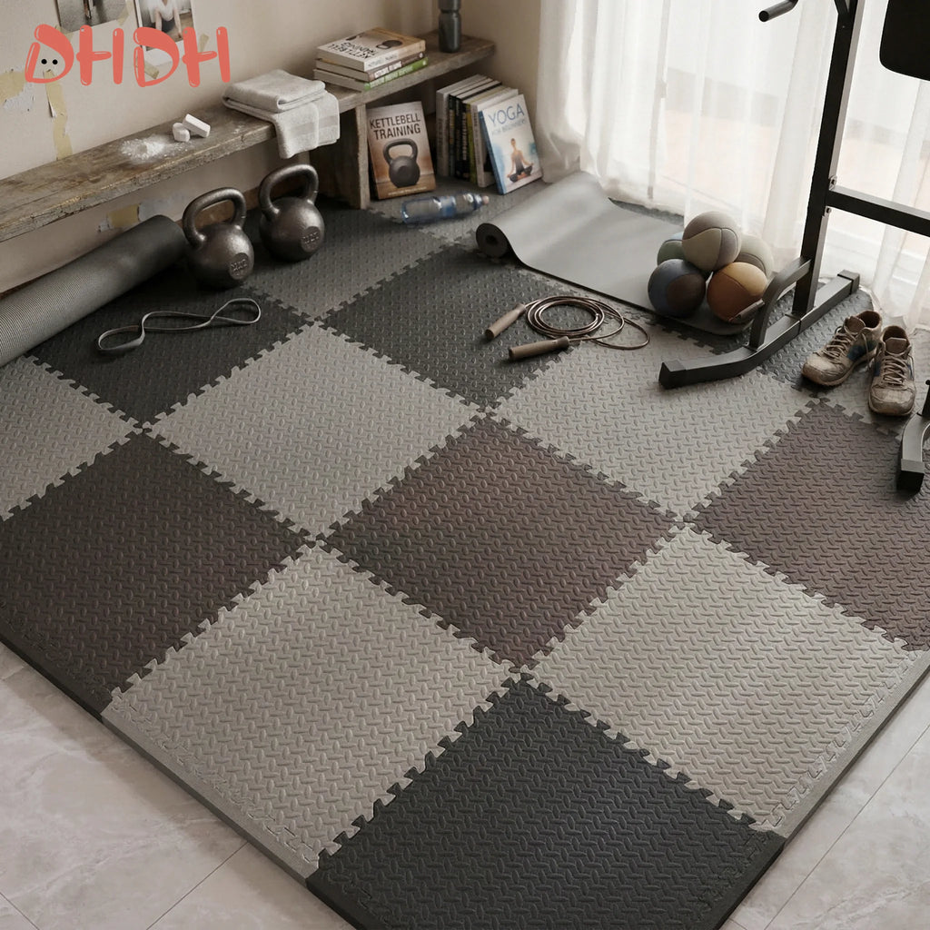 Gym Floor Mat for Home Workout Anti-Slip Rubber Exercise Mat with Interlocking Design, Durable Fitness Rug Weightlifting & Yoga - Sun Studio
