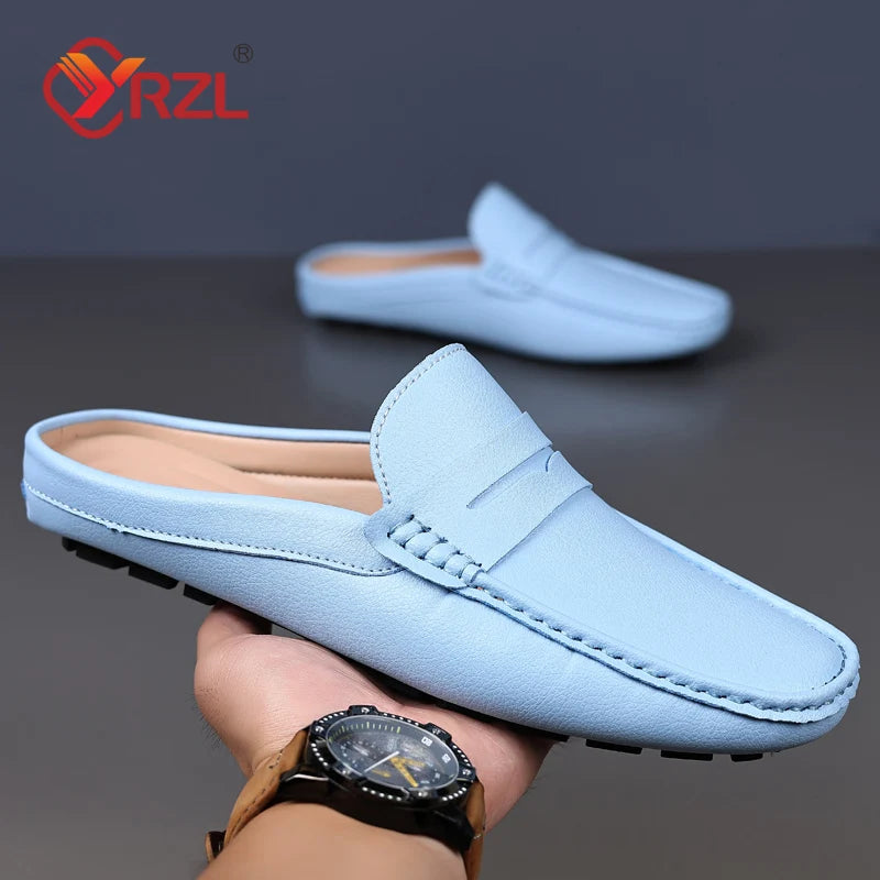 YRZL Loafers Summer Slip on Half Shoes for Men PU Leather Slippers Casual Breathable Comfy Loafers Moccasins Casual Shoes Men - Sun Studio