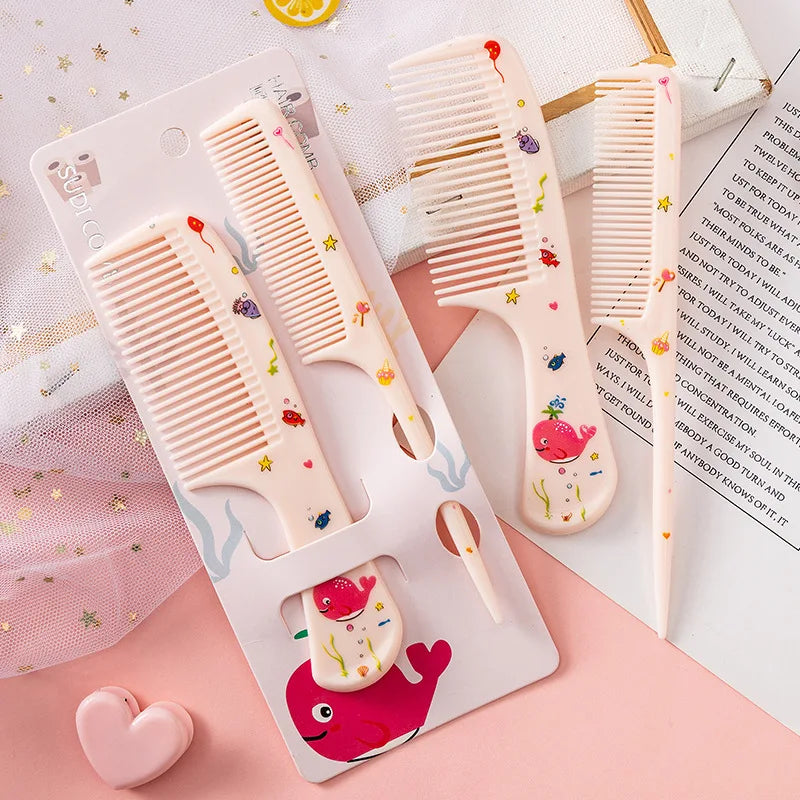2pcs Kids Hair Combs Set Girls Portable Anti-Static Plastic Comb Cartoon Animals Children Hairdressing Comb with Pointed Tail - Sun Studio