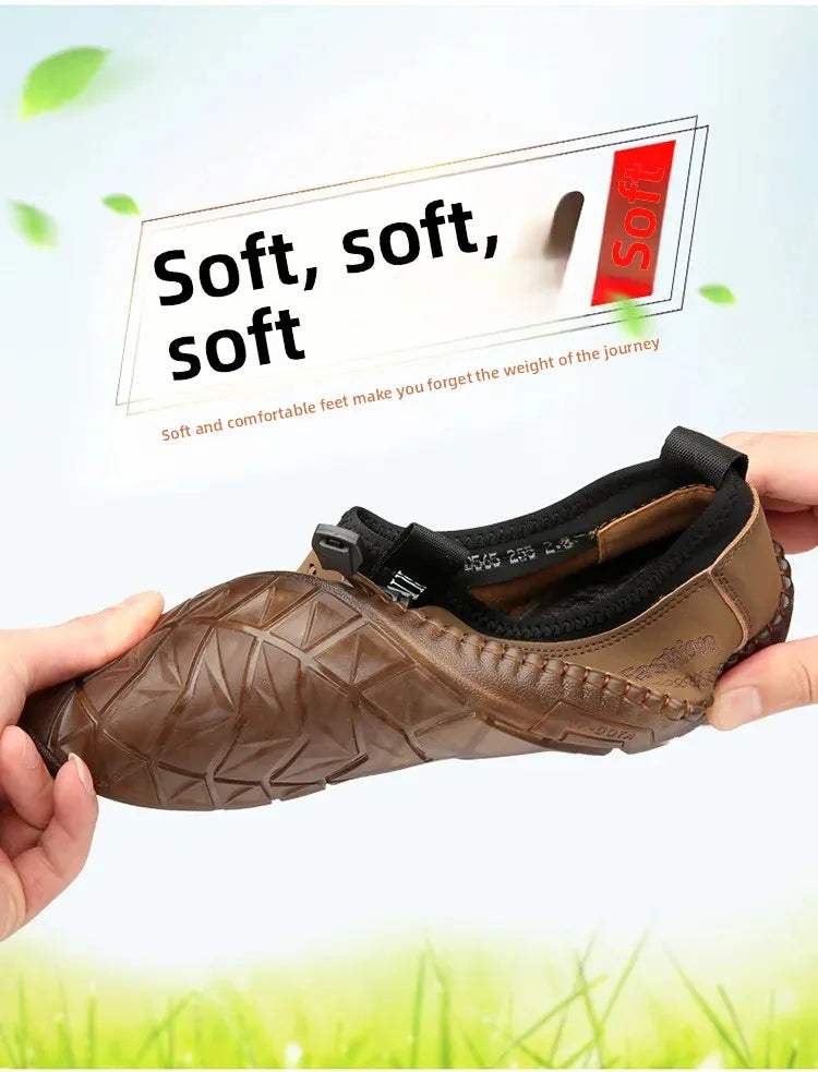Men's Casual Slip-On Soft Bottom Breathable Beans Shoes Fashionable Spring Autumn Wear Resistant Microfiber Leather Shoes - Sun Studio