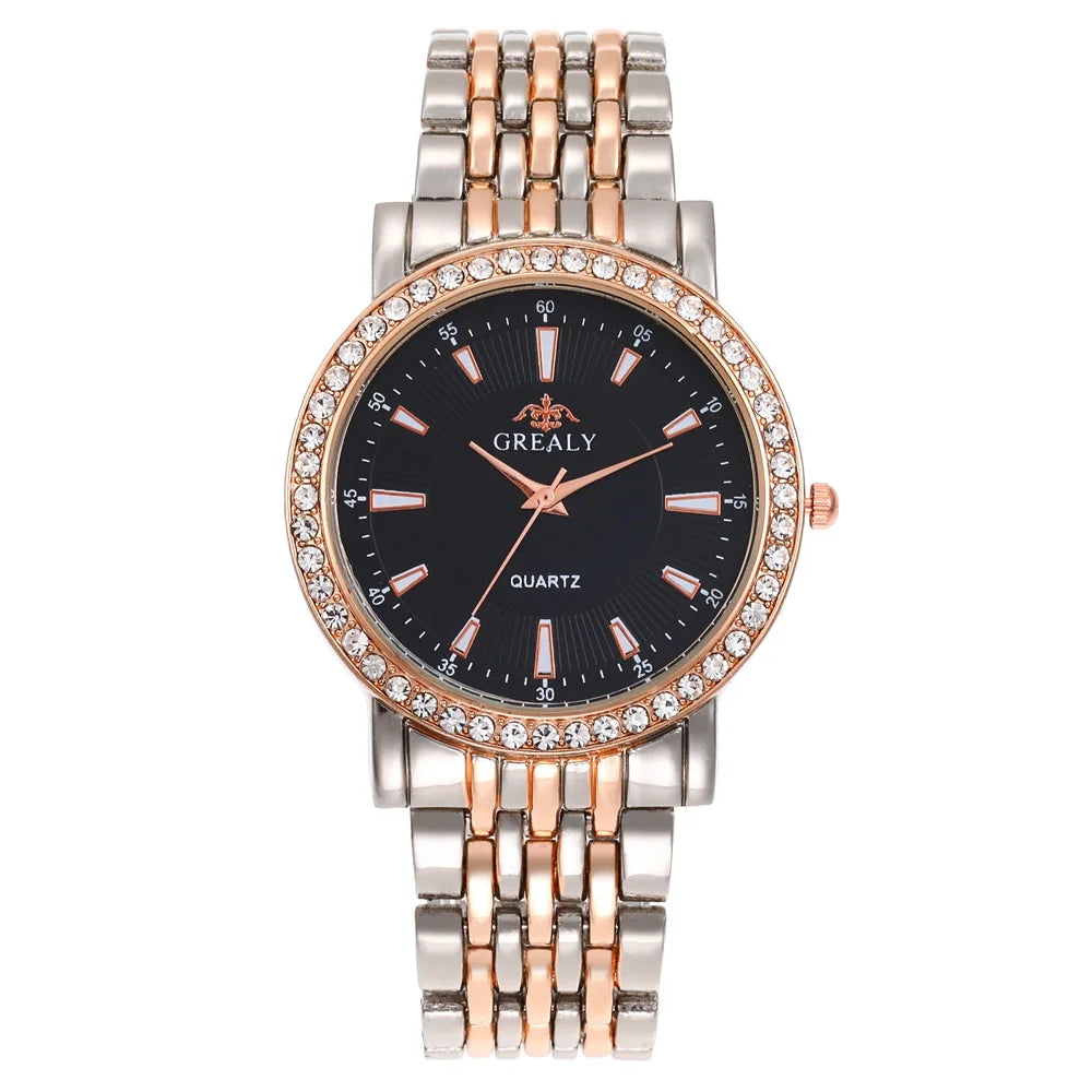 New Casual Watches Women Luxury Fashion Lovers Watch Rhinestone Stainless steel Quartz Watch Men Women Gift Business Wristwatch - Sun Studio