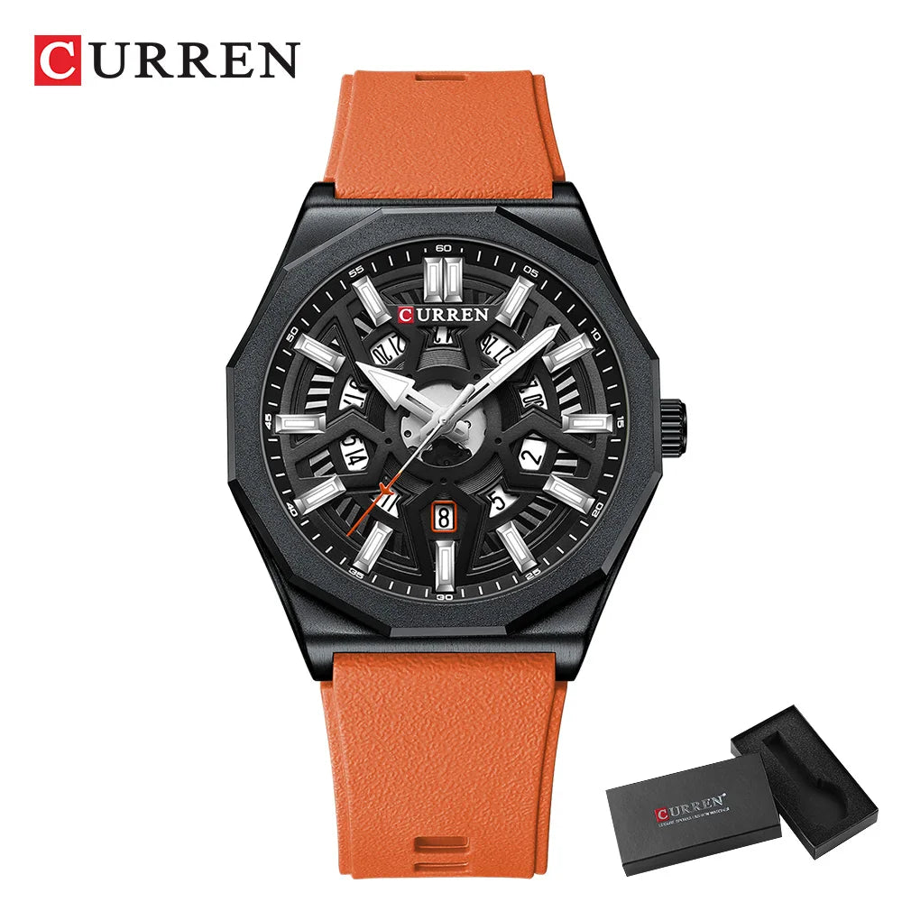 CURREN Mode Kreatives Design Uhren Männer Quarz Silikonarmband Datum Armbanduhren für Männer Uhr mit Leuchtzeigern