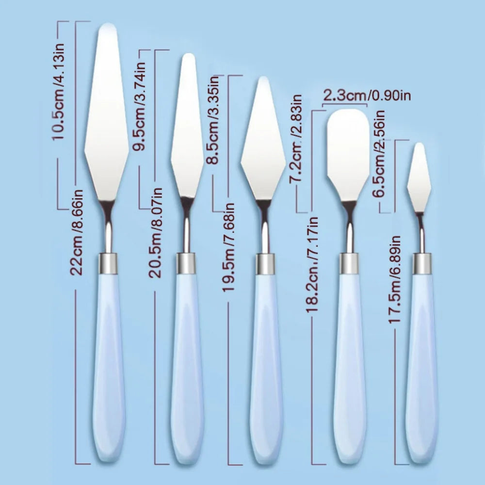 5Pcs Blue Palette Knife Set, Stainless Steel Oil Painting Scrapers, Watercolor Acrylic Paint Mixing Knives, Professional Art - Sun Studio