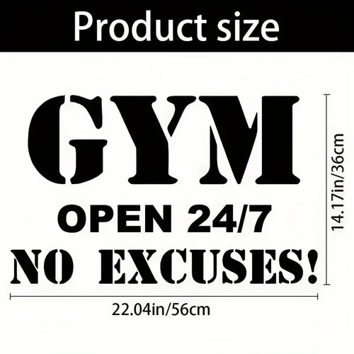 1pc Gym Wall Sticker, Gym Open 24/7 No Excuses, Vinyl Removable Stickers, Gym Wall Decor Decals, 22.04"x14.17" - Sun Studio