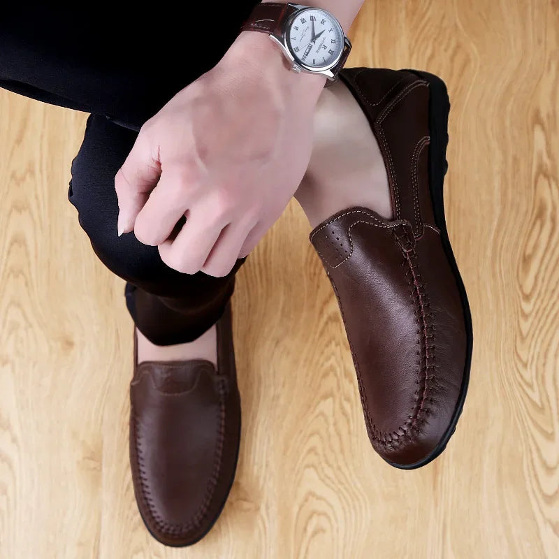 Genuine Leather Men Casual Shoes Luxury Brand Designer Men Loafers Moccasins Breathable Slip on Male Boat Shoes Plus Size 37-47 - Sun Studio
