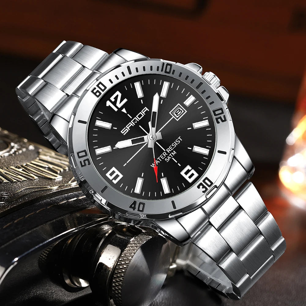 Fashion Casual Mens Business Watch Waterproof Luxury Stainless Steel Strap Men Wristwatch Calendar analog Quartz Watches For Man - Sun Studio