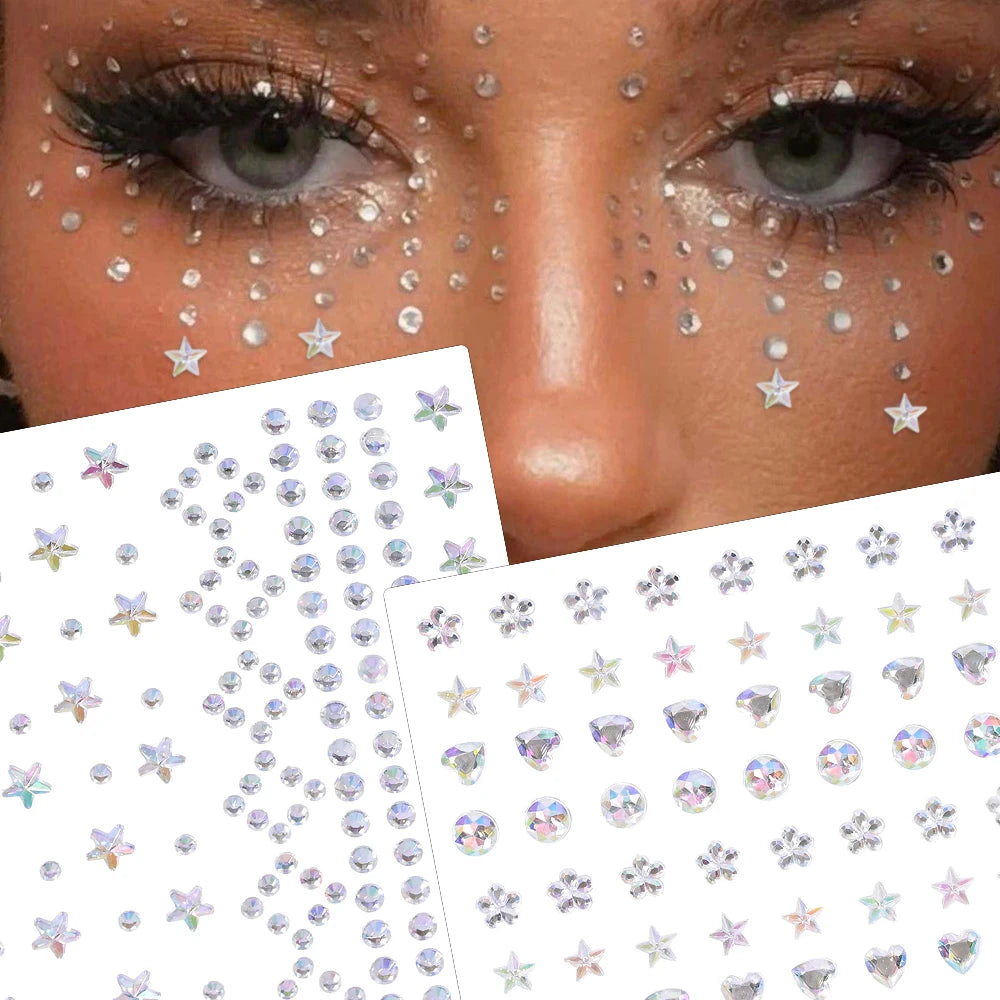1Pcs Face Diamond Gem Sticker 5D Colorful Rhinestone Tattoo Stickers Fo Festival Nail Body Makeup Bling Jewelry DIY Face Sticker - Sun Studio