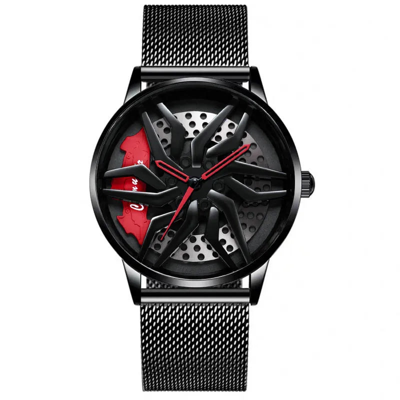 Watch Men's Trendy Waterproof Sports Car Wheels Mens Watch Watches for Men Numberless Quartz Cool Waterproof Watches - Sun Studio