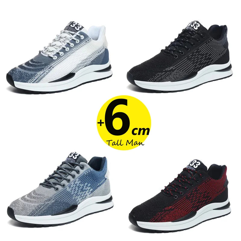 Men Sneakers Sports Lift  Height Increase Insole 6cm Mesh Plus Size 37-44 - Sun Studio