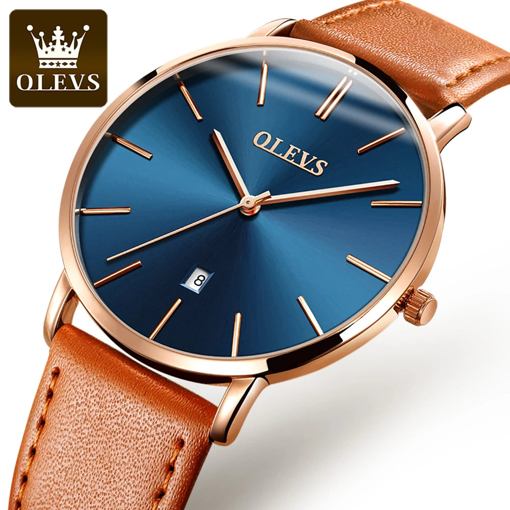 OLEVS 6.5mm Ultra Thin Quartz Watches Mens Top Brand Luxury Leather Waterproof Clock Male Classic Men Business Watch with Date - Sun Studio