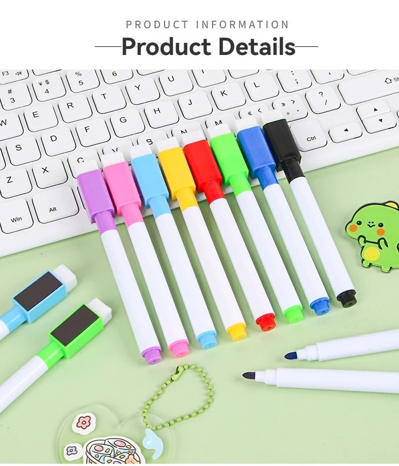 100/5Pcs Dry Erase Whiteboard Markers Set, Washable Pens with Magnetic Eraser for Office Whiteboards & Art Supplies - Sun Studio