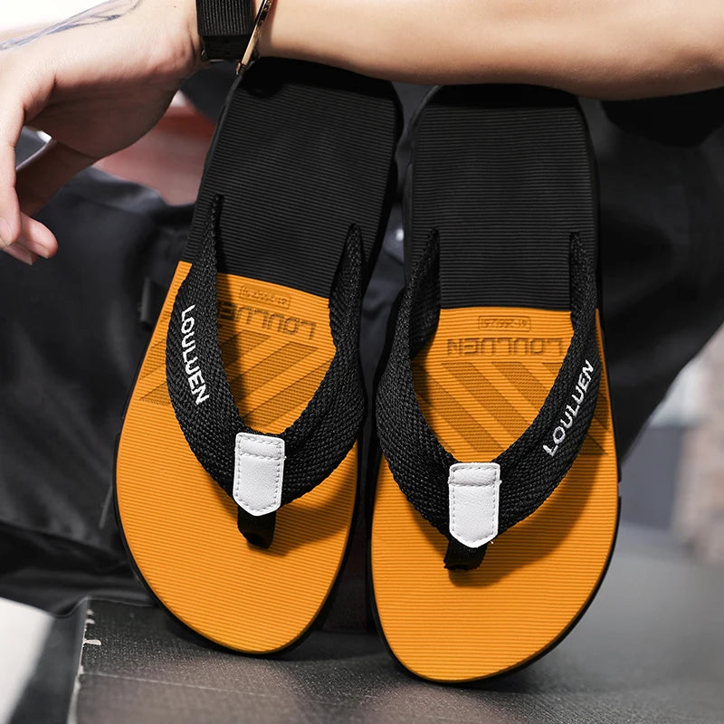 [Color blocked flip flops] Comfortable color blocked flip flops - Men's non slip casual rubber bottom EVA flip flops, suitable f - Sun Studio