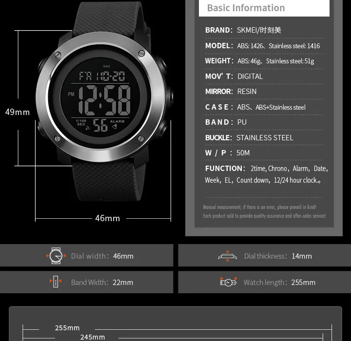 SKMEI Men Fashion Digital Watch Large Dial Alarm Clock Waterproof Watches Sport Outdoor Sports Men's Electronic Watch - Sun Studio