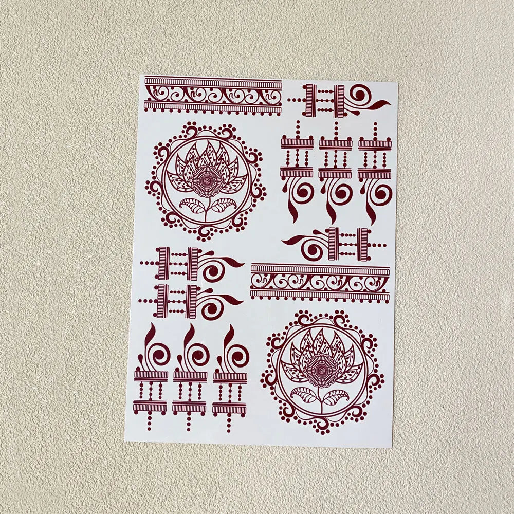 Wasserdichtes Blumen Hand Tattoo für Frauen Maroon Henna Tattoo Aufkleber für Hand Finger Körperkunst Einweg Fake Tattoo Festival
