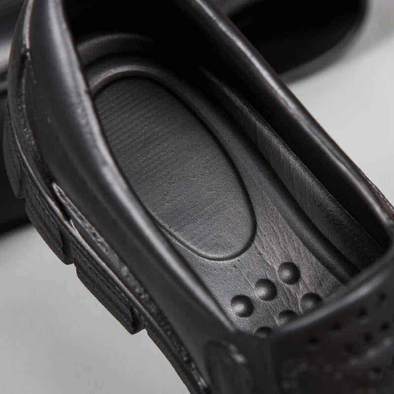 Fashion Leather Men's Casual Shoes Non-slip EVA Chef shoes Men Waterproof Loafers Comfort Soft soled Men Driving shoes Plus Size - Sun Studio