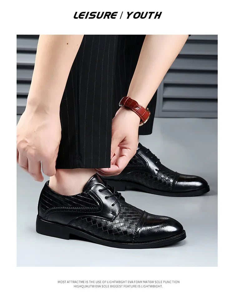 Genuine Leather Mens Dress Shoes Black Formal Social Shoe Male Business Wedding Derby for Man Luxury Italian Work Oxford Loafers - Sun Studio