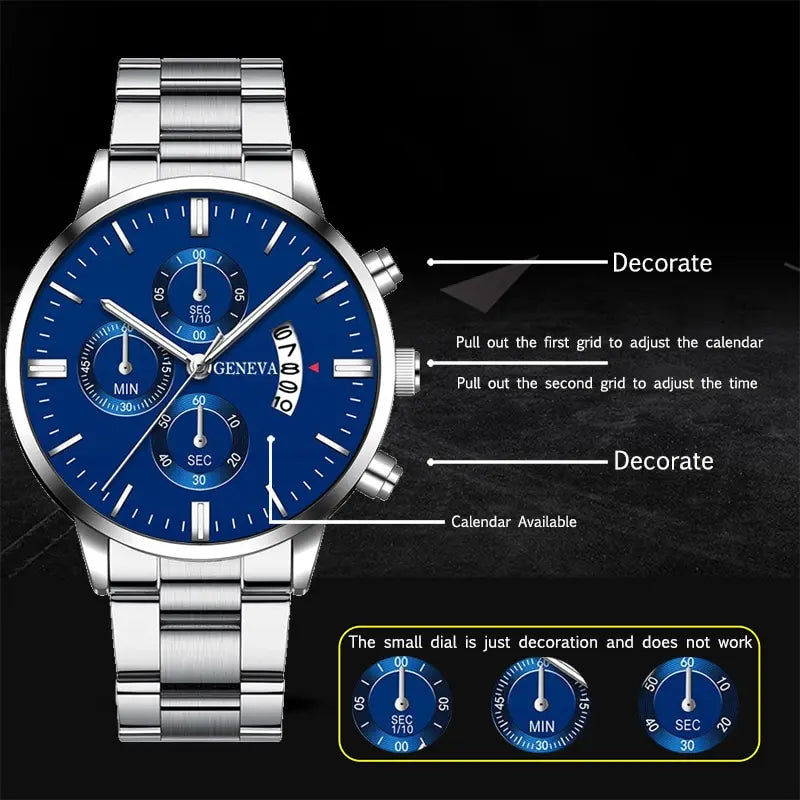 2023 Luxury Fashion Mens Watches Silver Stainless Steel Quartz Wrist Watch Men Business Watch Male Calendar Clock Reloj Hombre - Sun Studio