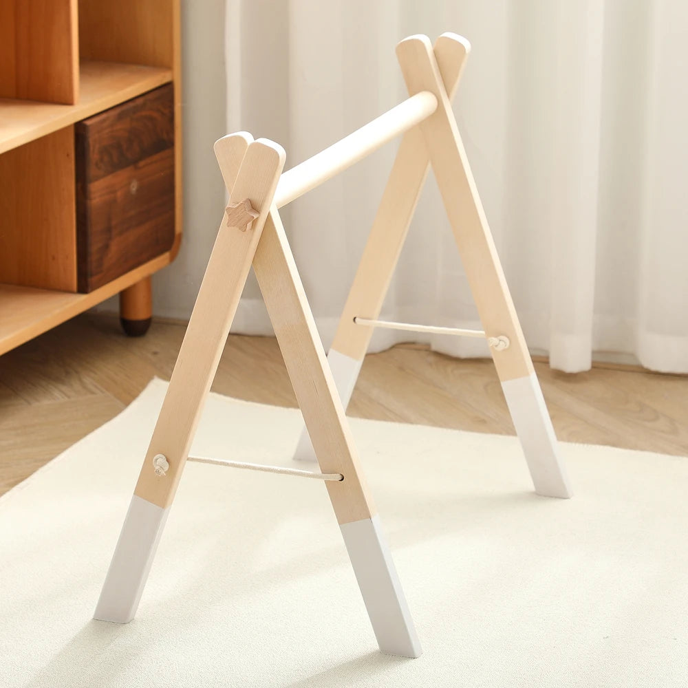 Foldable Baby Play Gym,0 Months Wooden Infant Activity Gym Hanging Toys Tool-Free Assembly Gym,Great for Newborn Development - Sun Studio